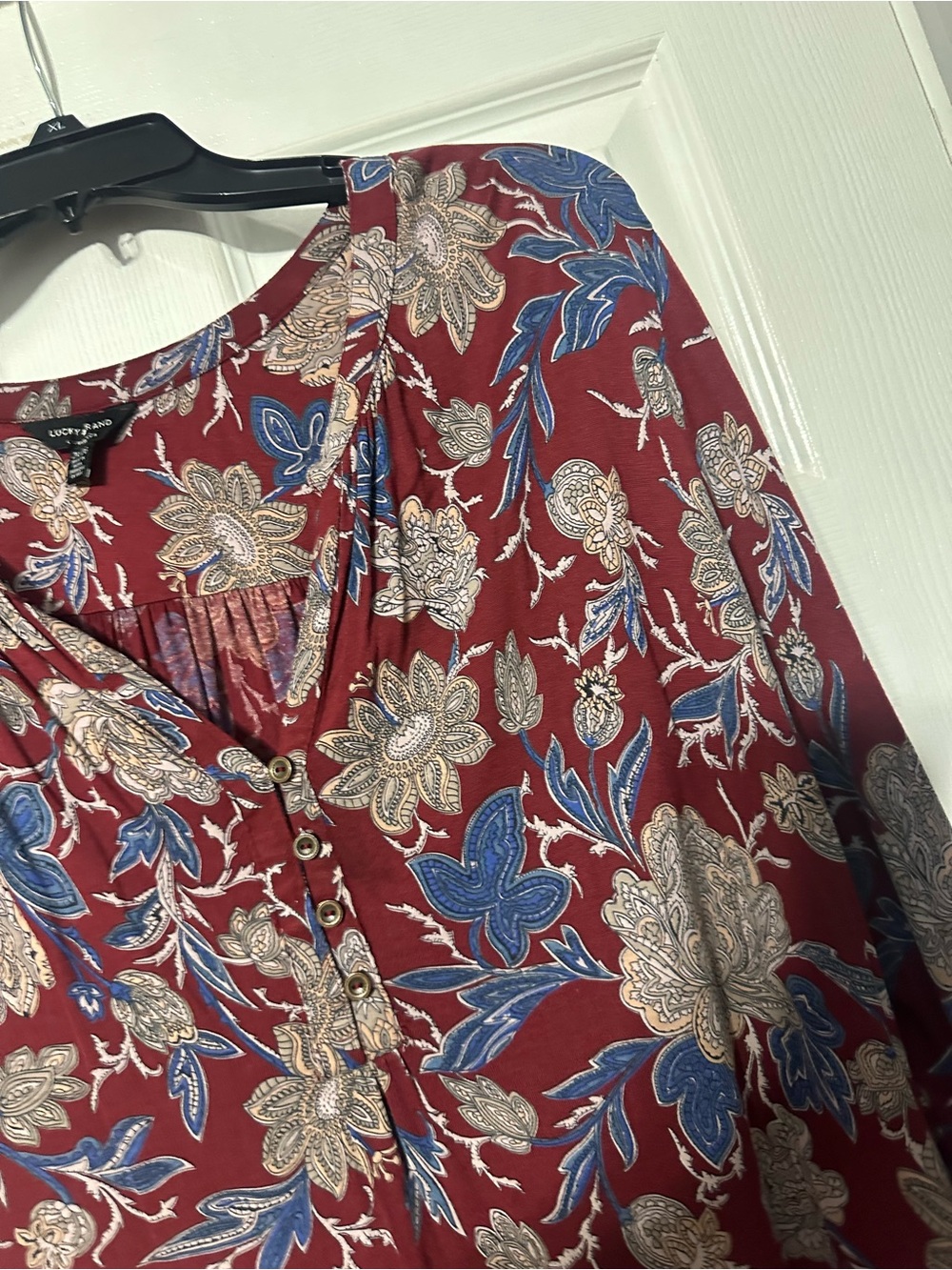 Lucky Brand Plus Paisley/Floral Button Front Henley Top - Picture 6 of 15